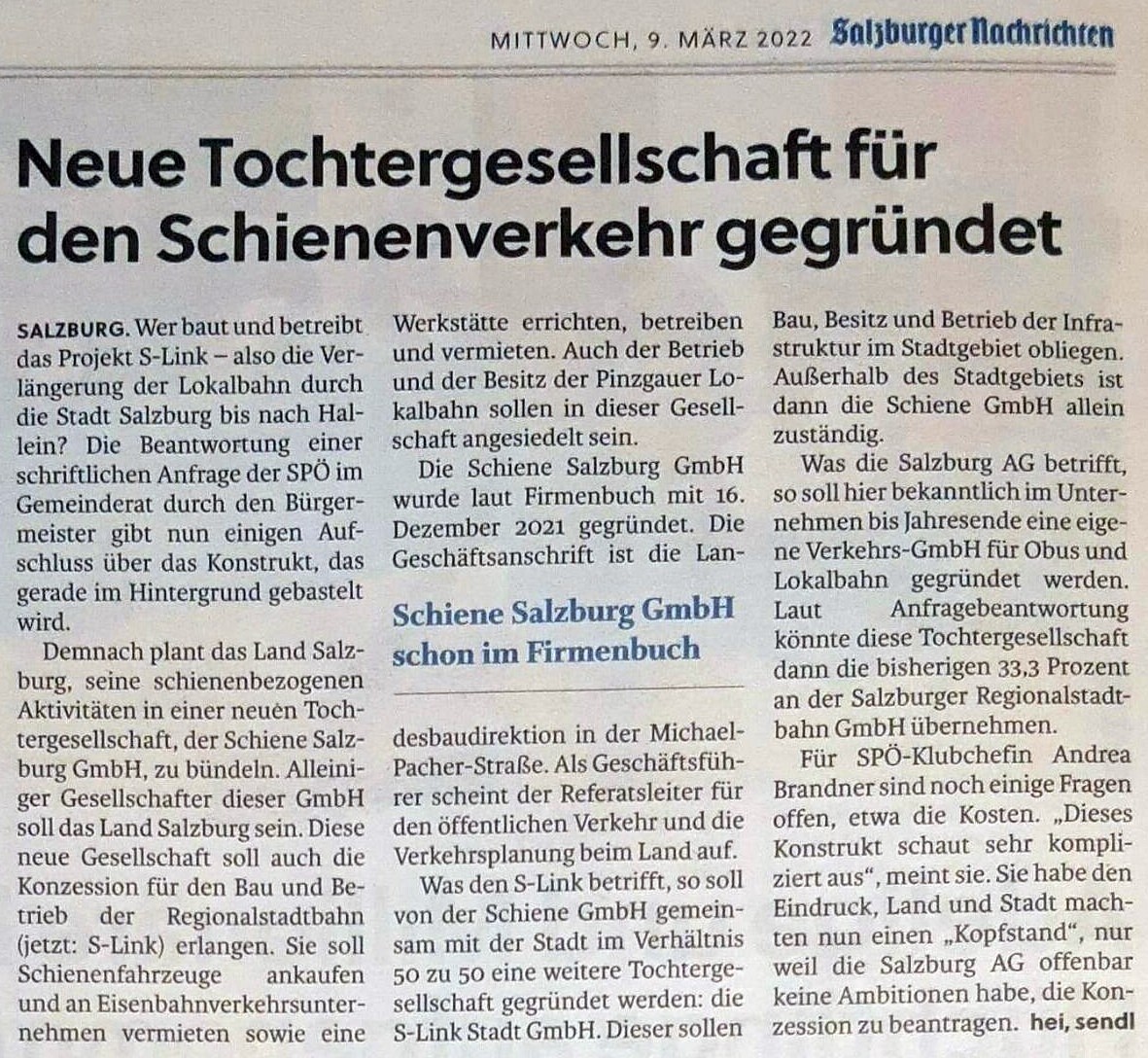 Artikel der SN vom 09.03.2022